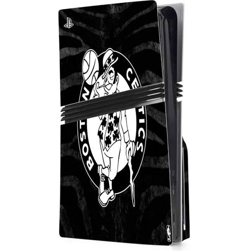 NBA Boston Celtics Black Animal Print PS5 Pro Disk Console Skin