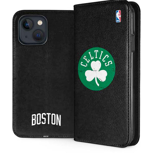 NBA Boston Celtics Black Secondary Logo iPhone 15 Plus Folio Case