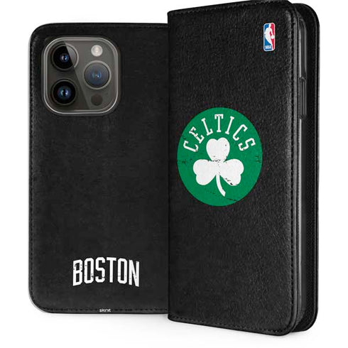 NBA Boston Celtics Black Secondary Logo iPhone 15 Pro Folio Case