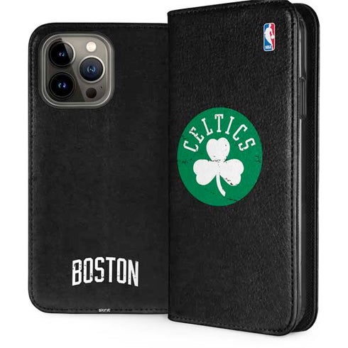 NBA Boston Celtics Black Secondary Logo iPhone 15 Pro Max Folio Case