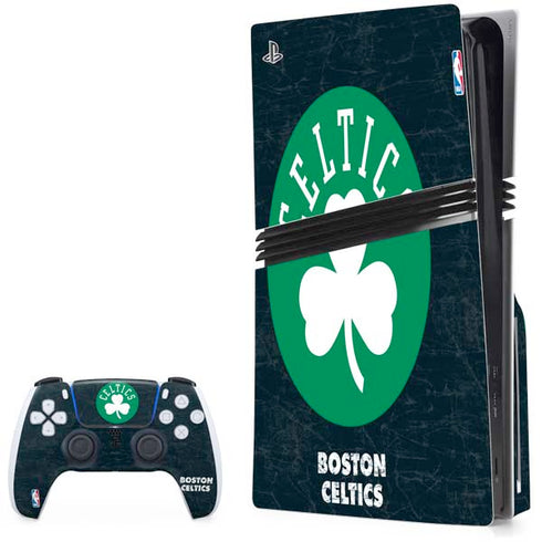 NBA Boston Celtics Black Secondary Logo PS5 Pro Disk Bundle Skin