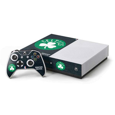 NBA Boston Celtics Black Secondary Logo Xbox One S Console and Controller Bundle Skin