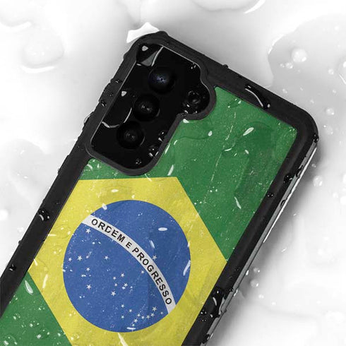 Brazil Flag Distressed Galaxy S24 Plus Waterproof Case