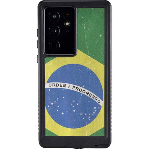 Brazil Flag Distressed Galaxy S24 Ultra Waterproof Case