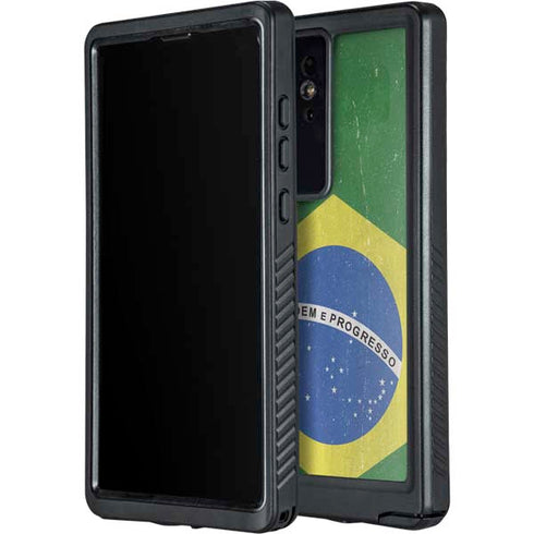 Brazil Flag Distressed Galaxy S24 Ultra Waterproof Case