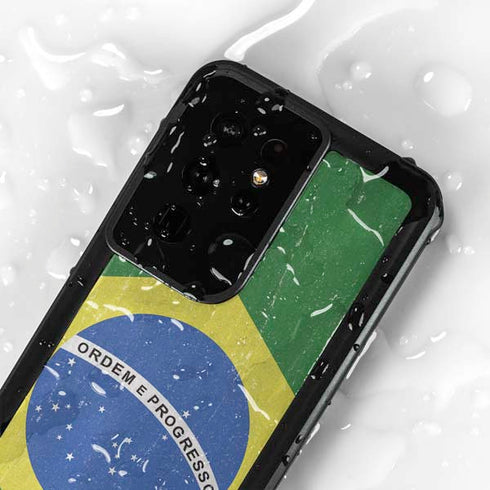 Brazil Flag Distressed Galaxy S24 Ultra Waterproof Case