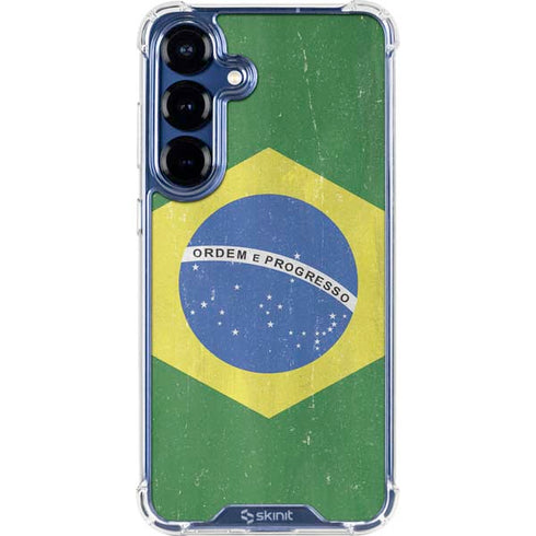 Brazil Flag Distressed Galaxy S25 Clear Case