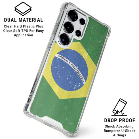 Brazil Flag Distressed Galaxy S25 Ultra Clear Case