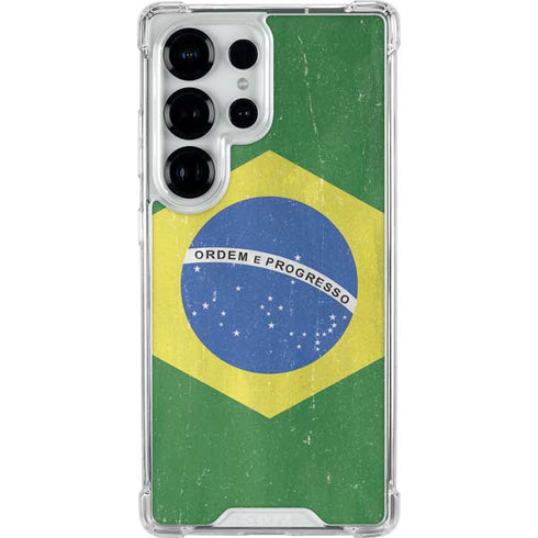 Brazil Flag Distressed Galaxy S26 Ultra Clear Case
