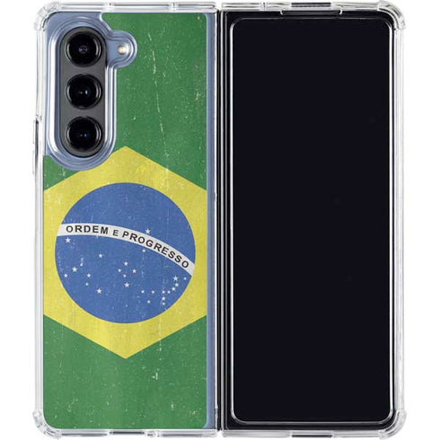 Brazil Flag Distressed Galaxy Z Fold5 5G Clear Case
