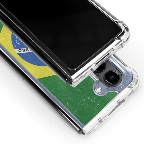 Brazil Flag Distressed Galaxy Z Fold5 5G Clear Case