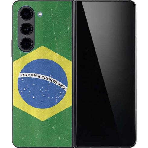 Brazil Flag Distressed Galaxy Z Fold5 5G Skin