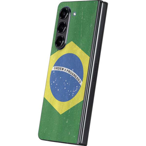 Brazil Flag Distressed Galaxy Z Fold5 5G Skin