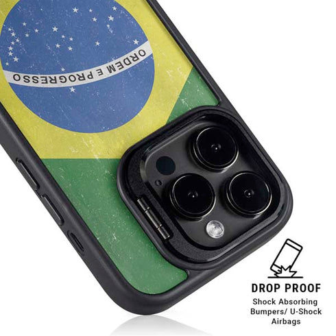 Brazil Flag Distressed iPhone 13 Pro Max Kickstand Case