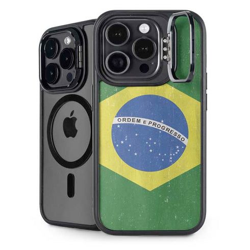 Brazil Flag Distressed iPhone 14 Pro Kickstand Case