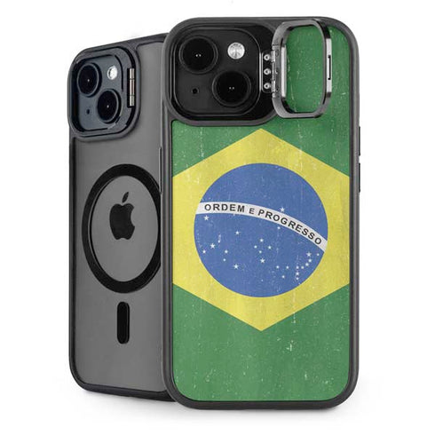 Brazil Flag Distressed iPhone 15 Kickstand Case