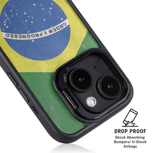 Brazil Flag Distressed iPhone 15 Kickstand Case