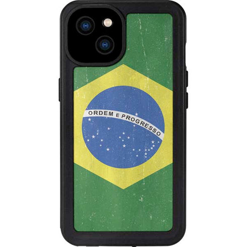 Brazil Flag Distressed iPhone 15 Plus Waterproof Case