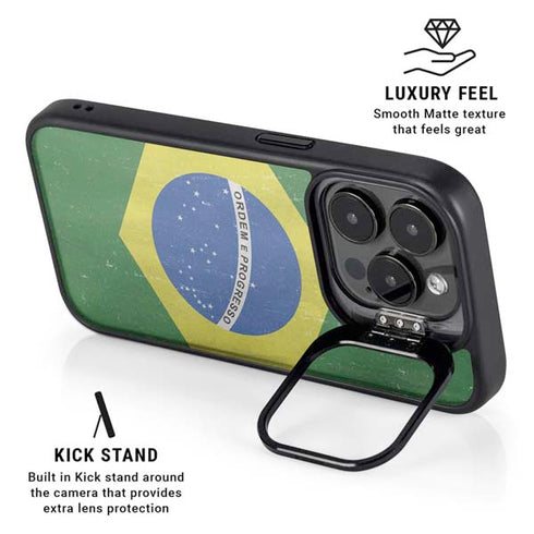 Brazil Flag Distressed iPhone 15 Pro Max Kickstand Case