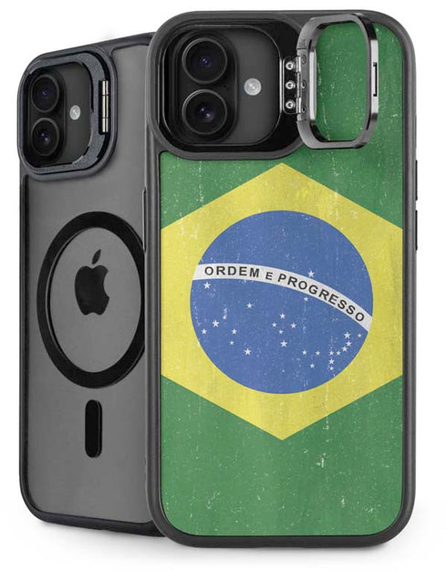 Brazil Flag Distressed iPhone 16 Kickstand Case