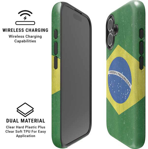 Brazil Flag Distressed iPhone 16 Magsafe Impact Case