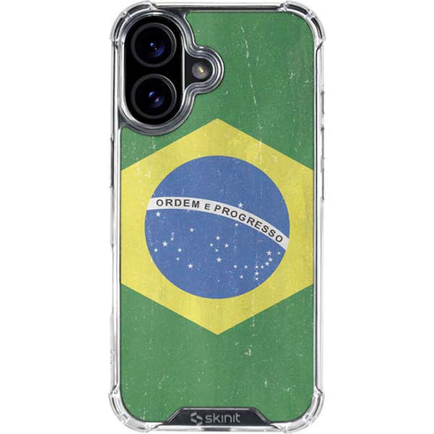 Brazil Flag Distressed iPhone 16 Plus Clear Case