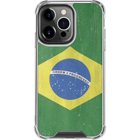 Brazil Flag Distressed iPhone 16 Pro Clear Case