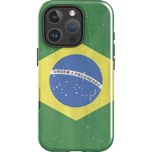 Brazil Flag Distressed iPhone 16 Pro Max Impact Case