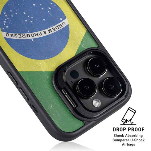 Brazil Flag Distressed iPhone 16 Pro Max Kickstand Case