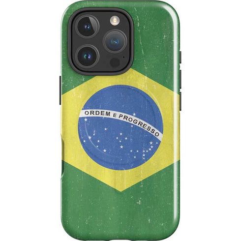 Brazil Flag Distressed iPhone 16 Pro Max Magsafe Impact Case