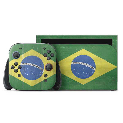Brazil Flag Distressed Nintendo Skins