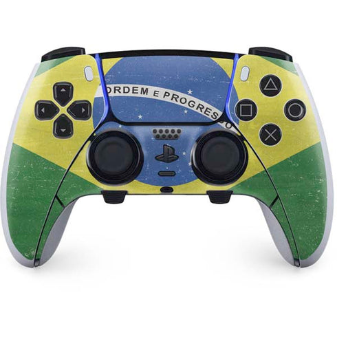 Brazil Flag Distressed PS5 DualSense Edge Pro Controller Skin