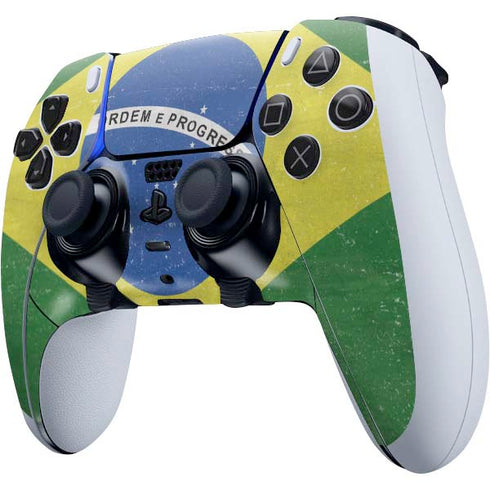 Brazil Flag Distressed PS5 DualSense Edge Pro Controller Skin