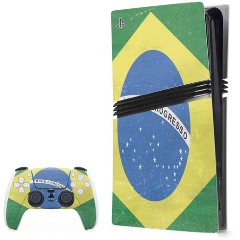 Brazil Flag Distressed PS5 Pro Bundle Skin