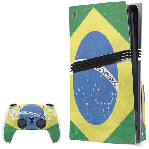 Brazil Flag Distressed PS5 Pro Disk Bundle Skin