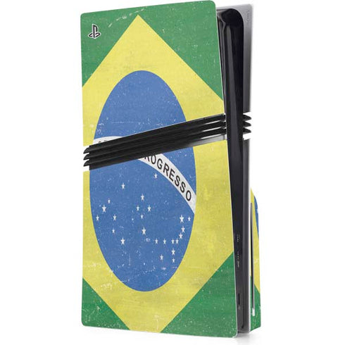 Brazil Flag Distressed PS5 Pro Disk Console Skin