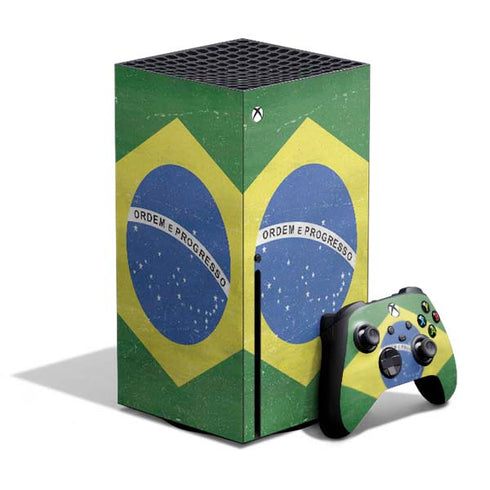 Brazil Flag Distressed Xbox Series X Skins