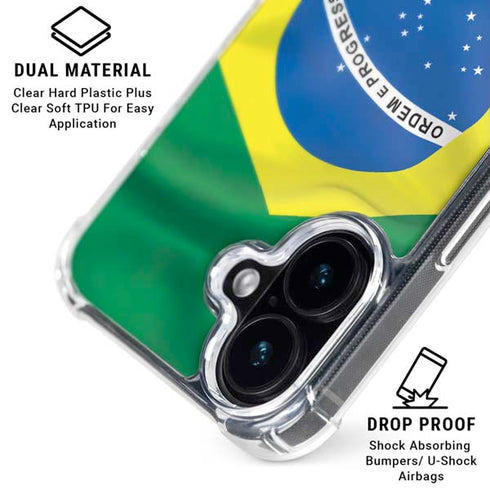 Brazil Flag iPhone 16 Plus Clear Case