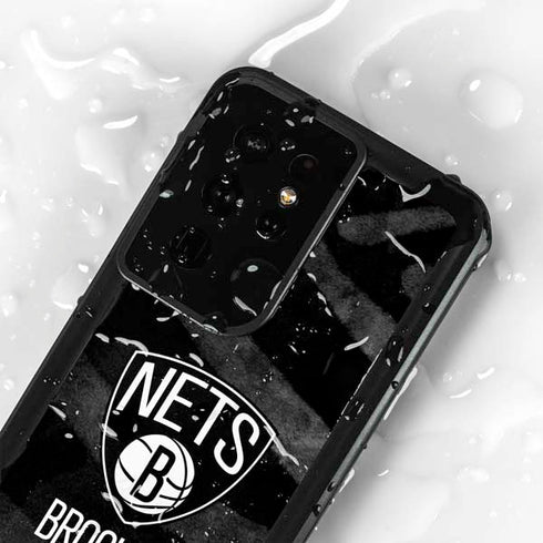 NBA Brooklyn Nets Black Animal Print Galaxy S24 Ultra Waterproof Case