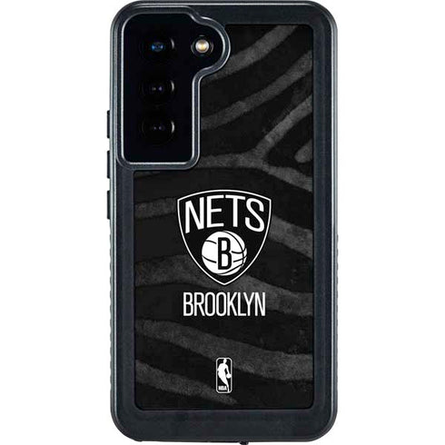NBA Brooklyn Nets Black Animal Print Galaxy S24 Waterproof Case
