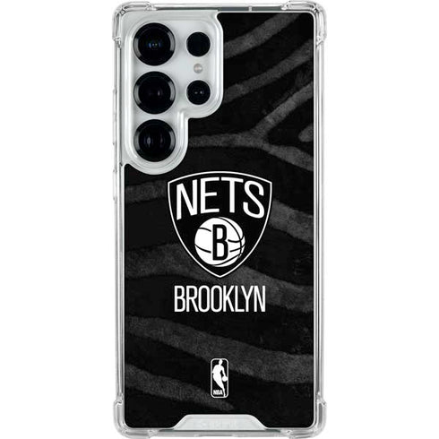 NBA Brooklyn Nets Black Animal Print Galaxy S25 Ultra Clear Case