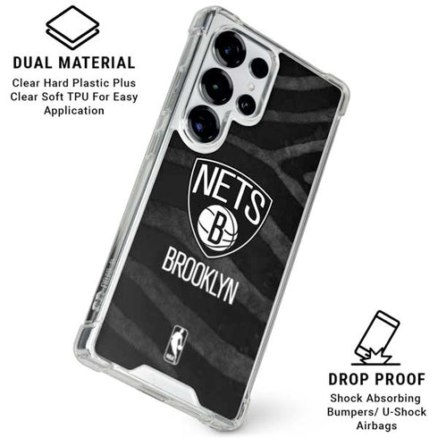 NBA Brooklyn Nets Black Animal Print Galaxy S25 Ultra Clear Case