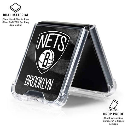NBA Brooklyn Nets Black Animal Print Galaxy Z Flip6 Clear Case