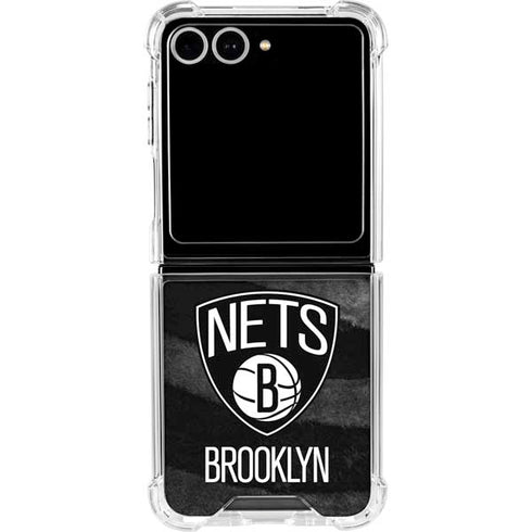NBA Brooklyn Nets Black Animal Print Galaxy Z Flip7 Clear Case