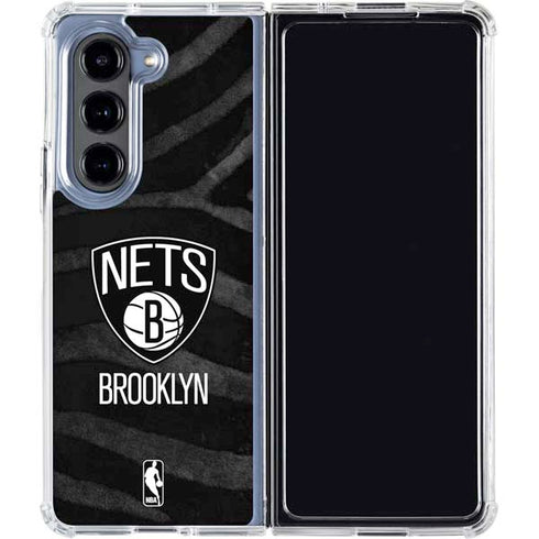 NBA Brooklyn Nets Black Animal Print Galaxy Z Fold5 5G Clear Case