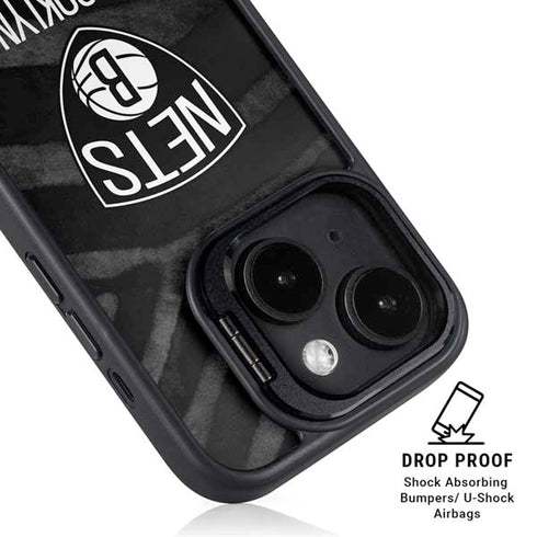 NBA Brooklyn Nets Black Animal Print iPhone 14 Plus Kickstand Case
