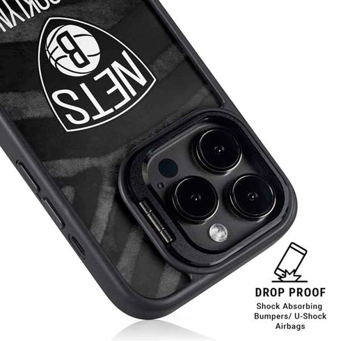 NBA Brooklyn Nets Black Animal Print iPhone 14 Pro Max Kickstand Case