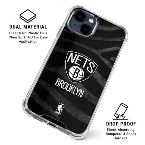 NBA Brooklyn Nets Black Animal Print iPhone 15 Clear Case