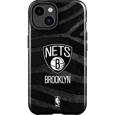 NBA Brooklyn Nets Black Animal Print iPhone 15 Impact Case