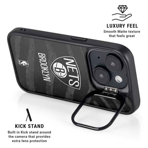 NBA Brooklyn Nets Black Animal Print iPhone 15 Kickstand Case